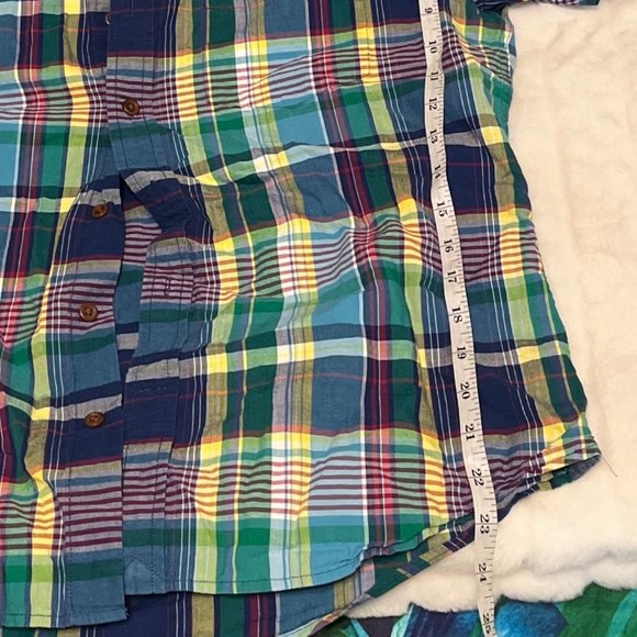 Lands’ End Mens M Green Blue Preppy Outdoor Spring Summer Vacation Plaid Shirt - Picture 9 of 11